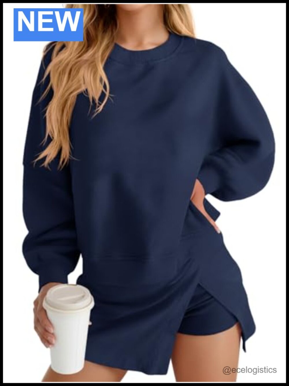 2 Piece Cotton Blend Sweatshirt & Split Athletic Skirt Set